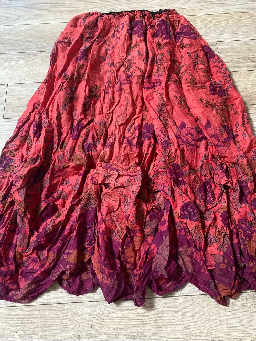Red black Tribal Belly Dance yard multi tier Maxi skirt ruched floral India
